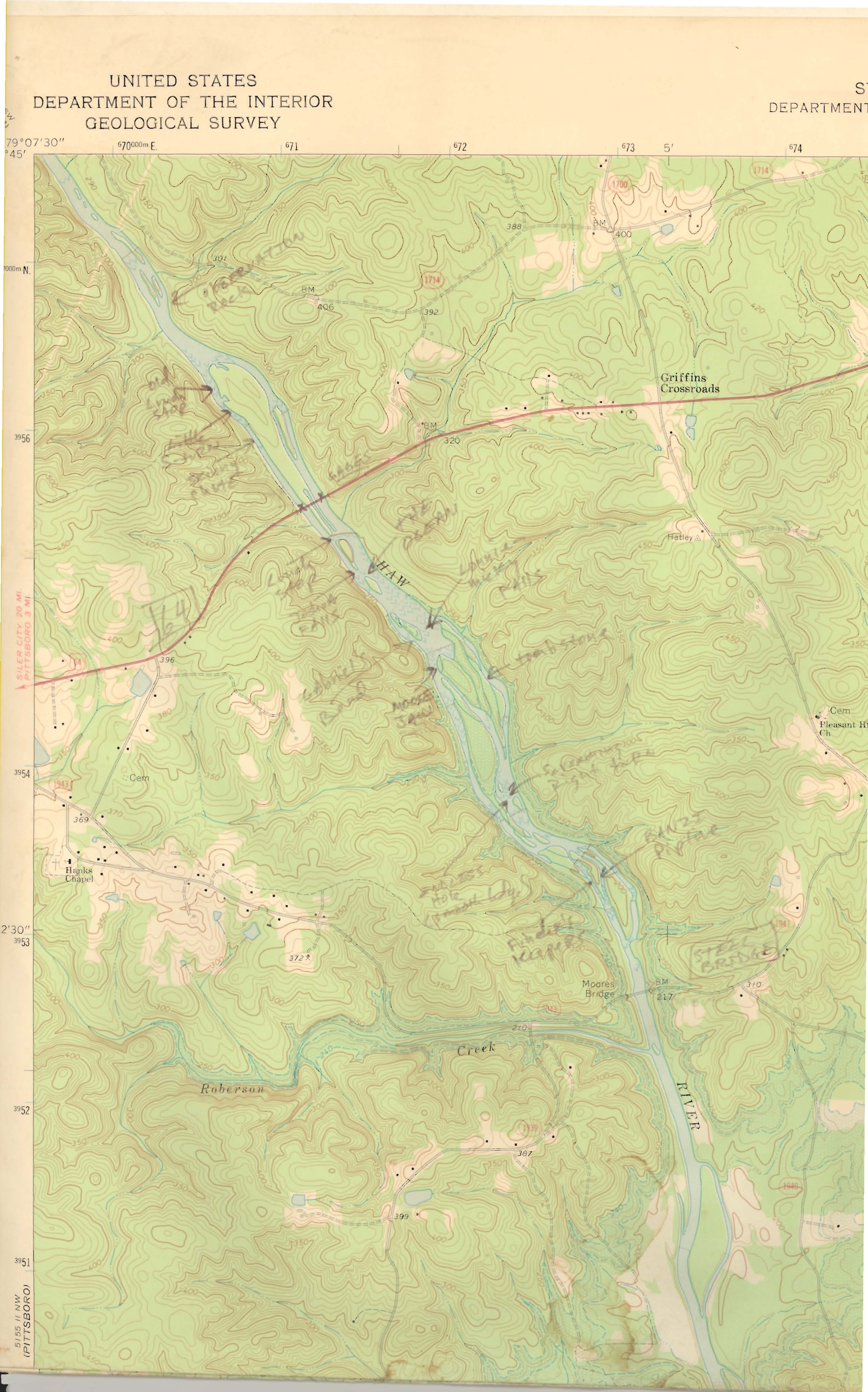 Haw River Map before Jordan Lake.
