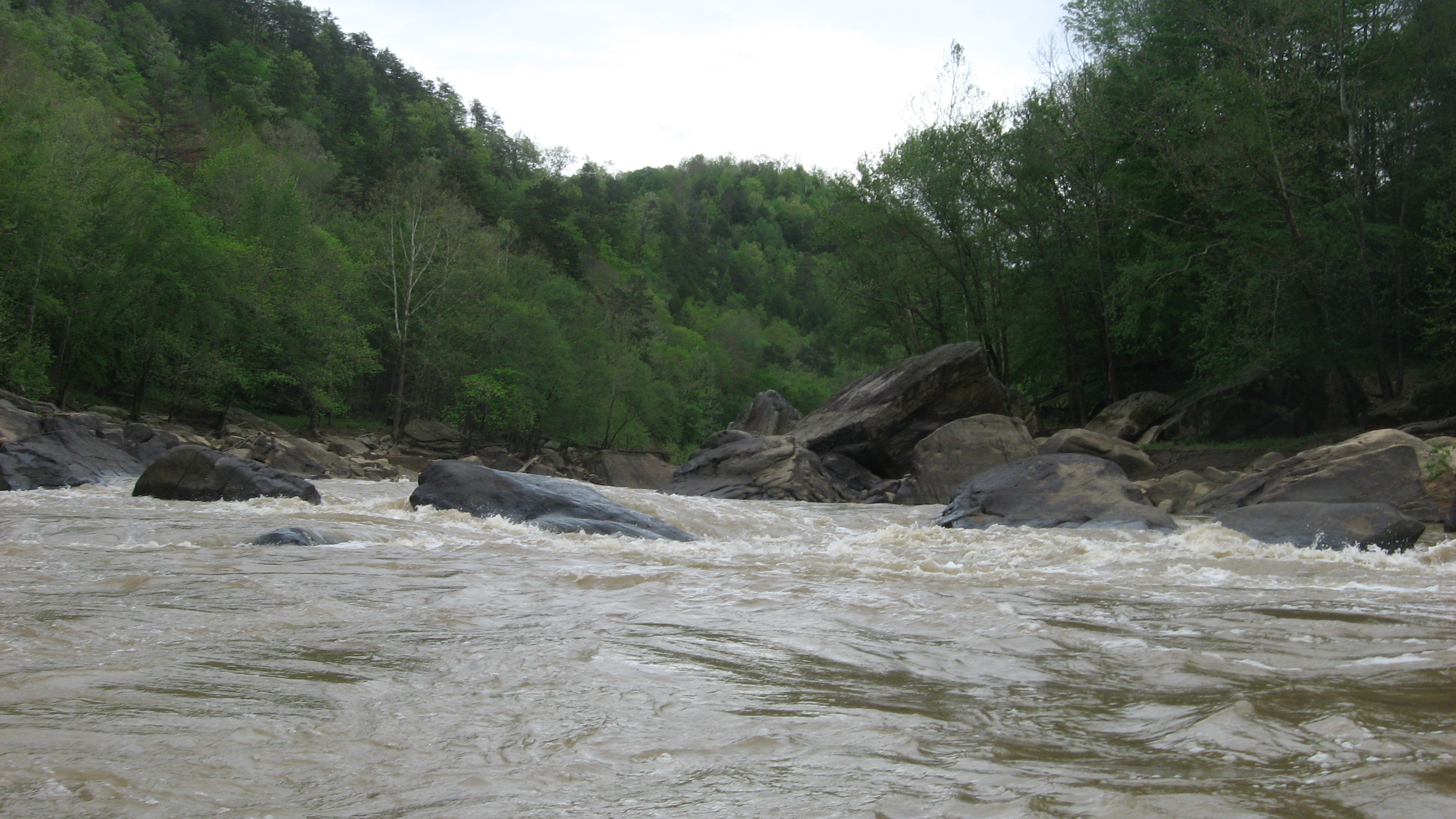 Looking up river at the top of Last Drop, closer view