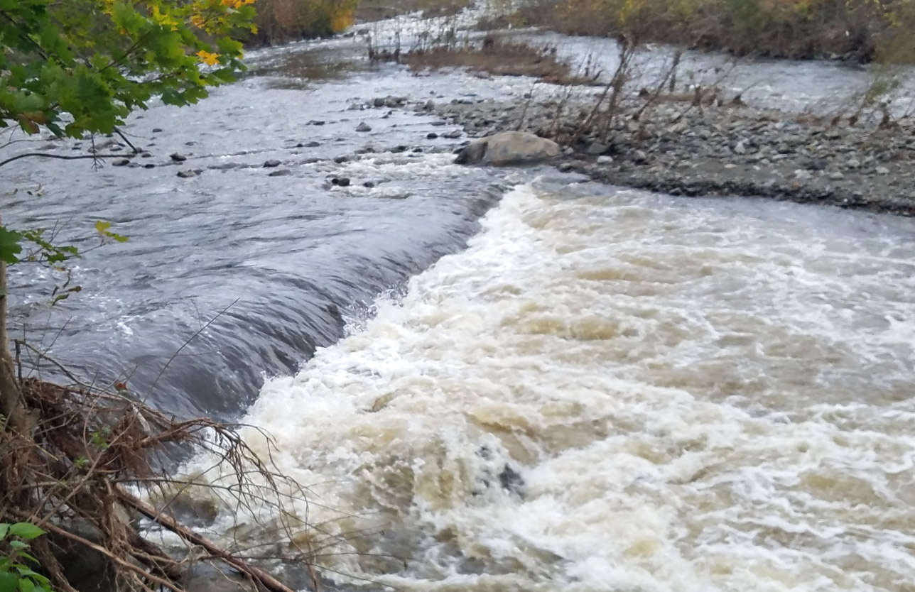 Low head dam with recirc below rapid below forge hill road bridge