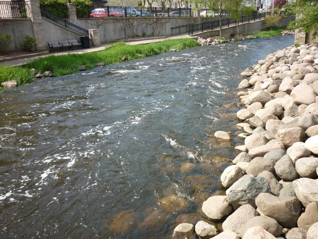 Typical portion of the riverwalk and stone banks.