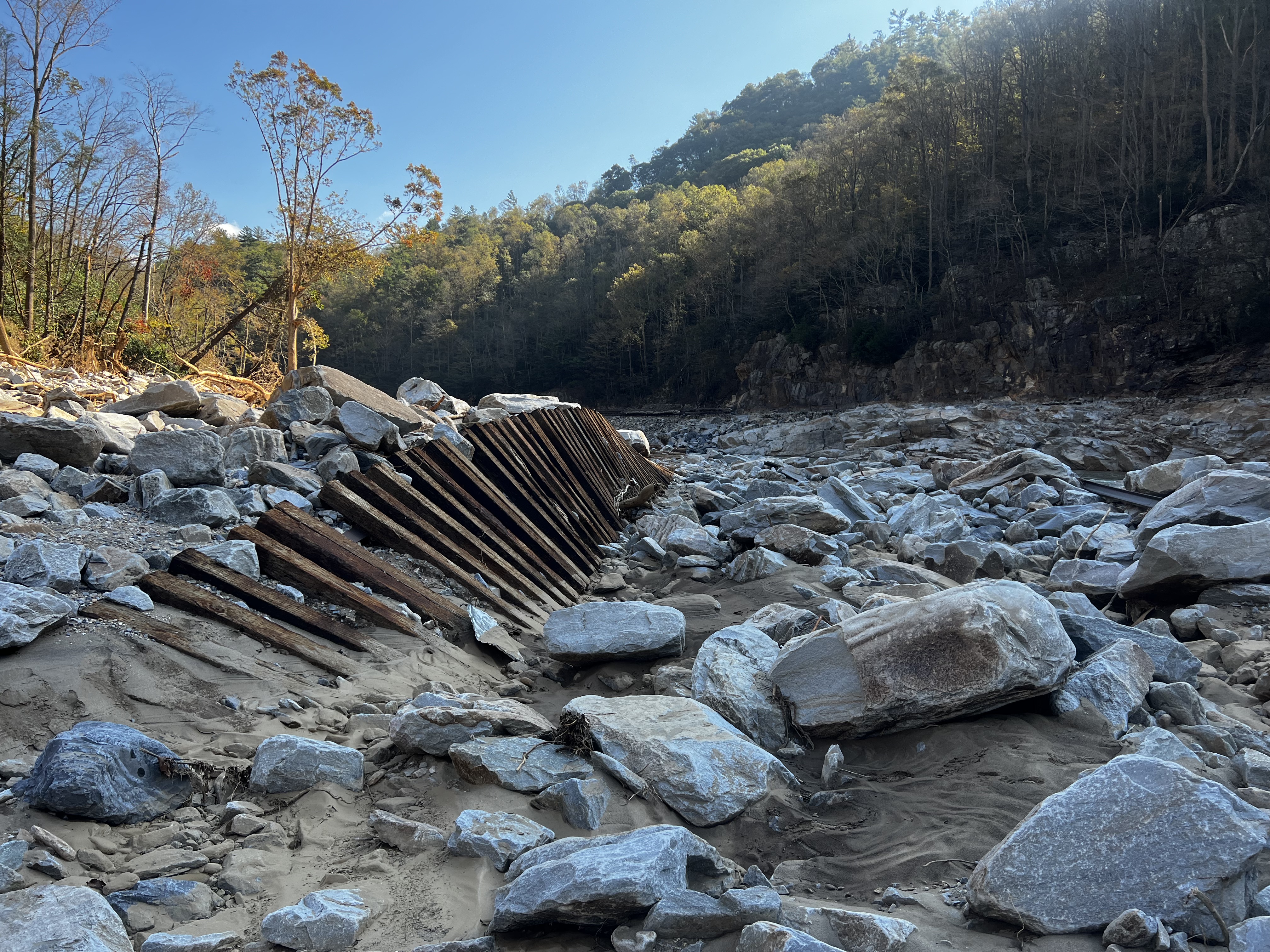 Railroad debris in the Nolichucky Gorge