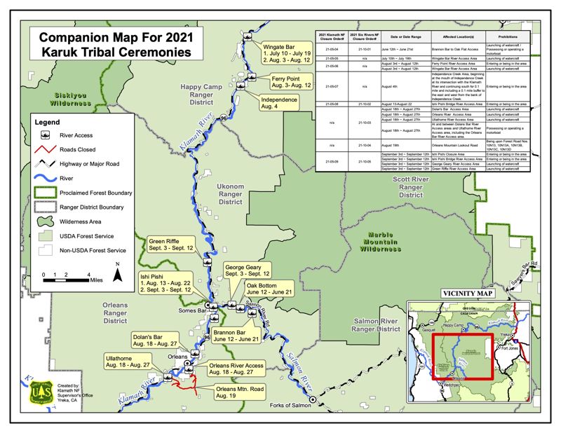 2021 Karuk Ceremonial River Closure Map