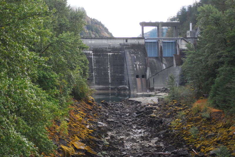 Dewatered River Channel Downstream of Gorge Dam