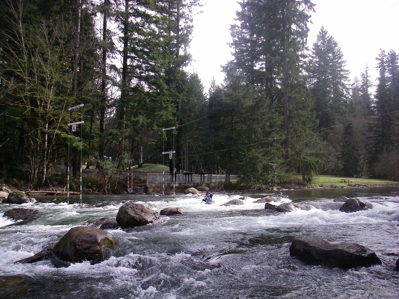 Kayak at start of Cedar River Slalom Course