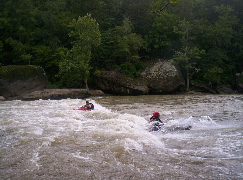 Keith Woodward and Jason Foley surfing it up on the Cumberland River