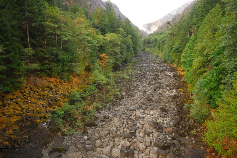 Dewatered River Channel Downstream of Gorge Dam
