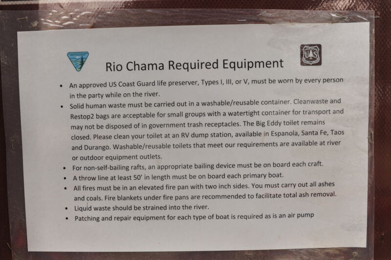 Rio Chama Required Equipment List at El Vado Ranch Put-in